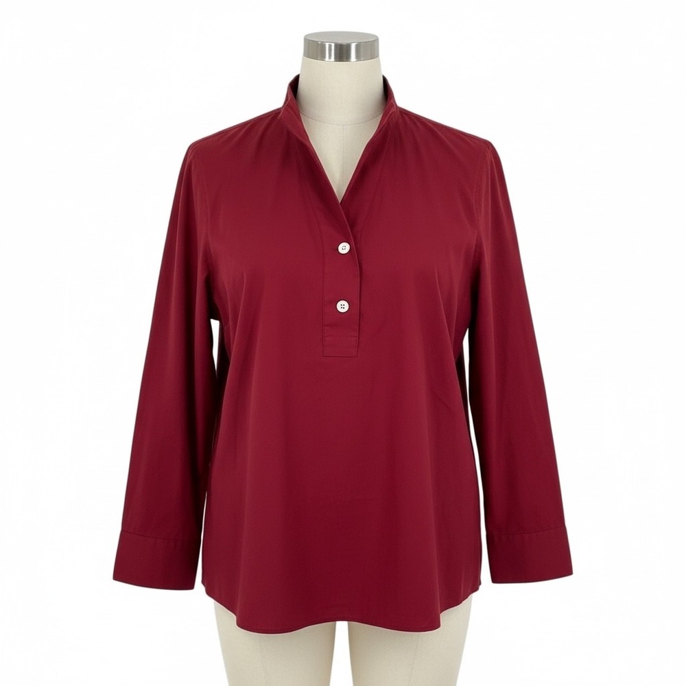 Talbots Plus Non-Iron Popover Shirt Deep Red Cotton Blend Long Sleeve‎ 3X